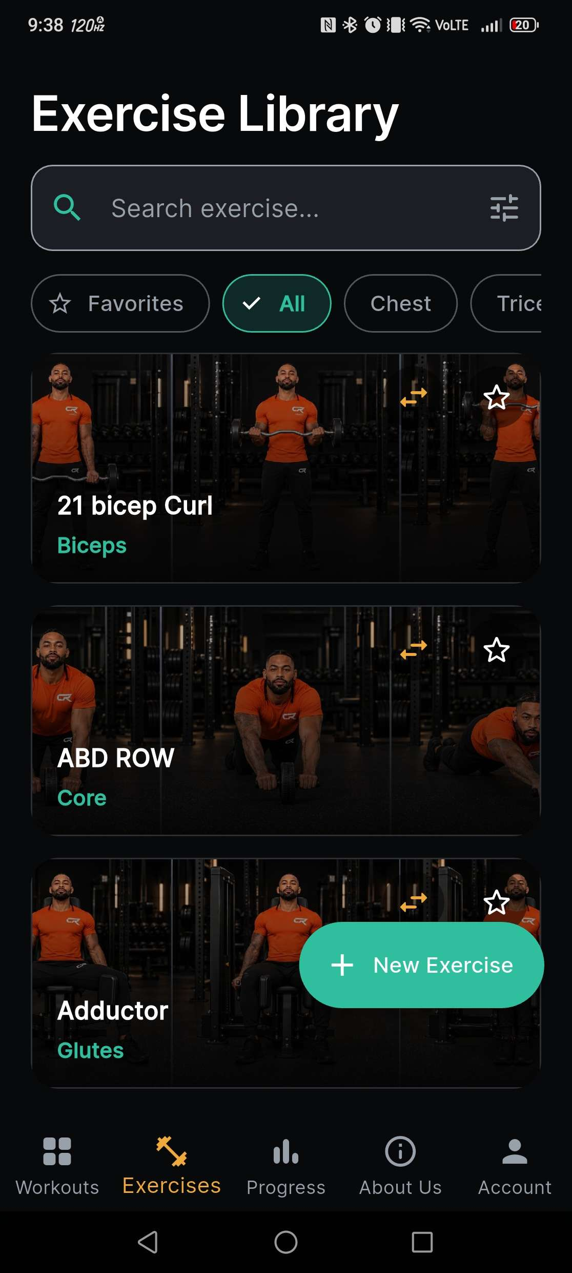 Sports Gym App — Exercise library with search and filters