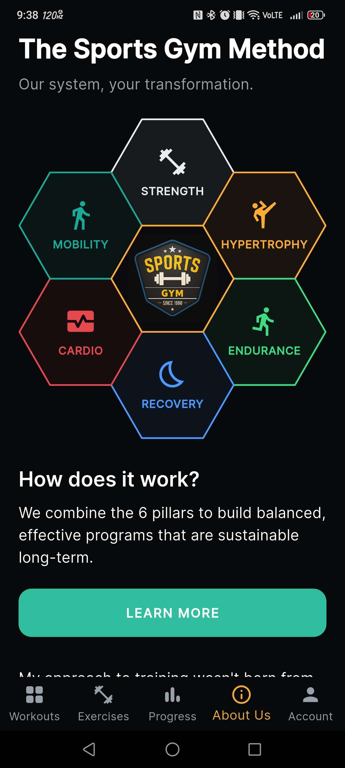 Sports Gym App — The six pillars of the Sports Gym method